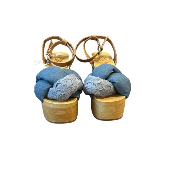 Sam & Libby Cassandra Denim Indigo Blue and Tan Platform Sandals Size: 8… - Picture 6 of 8
